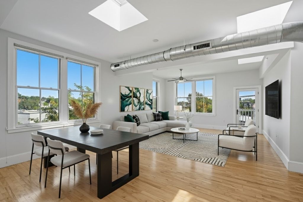 Dining room, Interior, Living room, Pendant Lights, Wood Texture Flooring