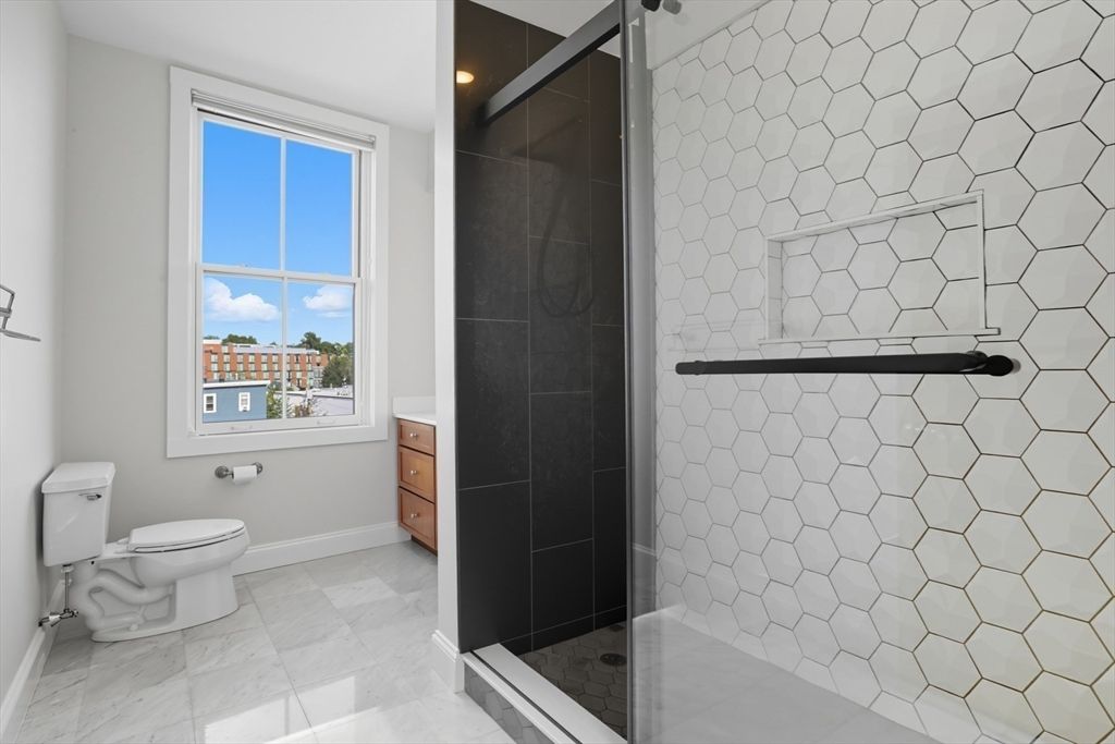Bathroom, Glass Shower, Interior, Marble, Recessed Lighting