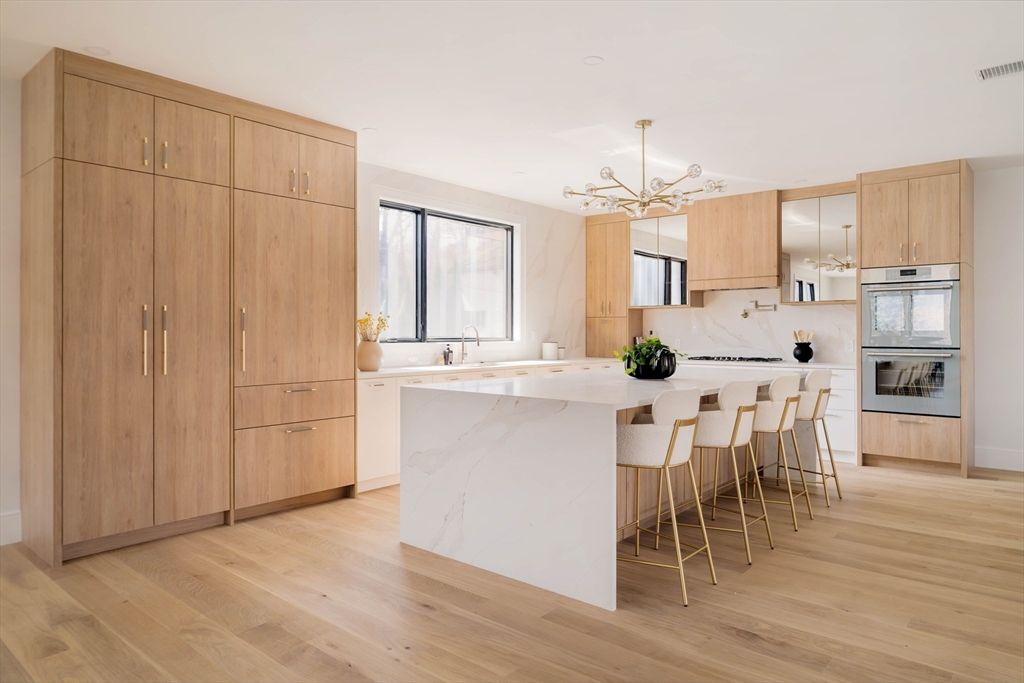 Interior, Kitchen, Marble Walls, Wood Texture Flooring