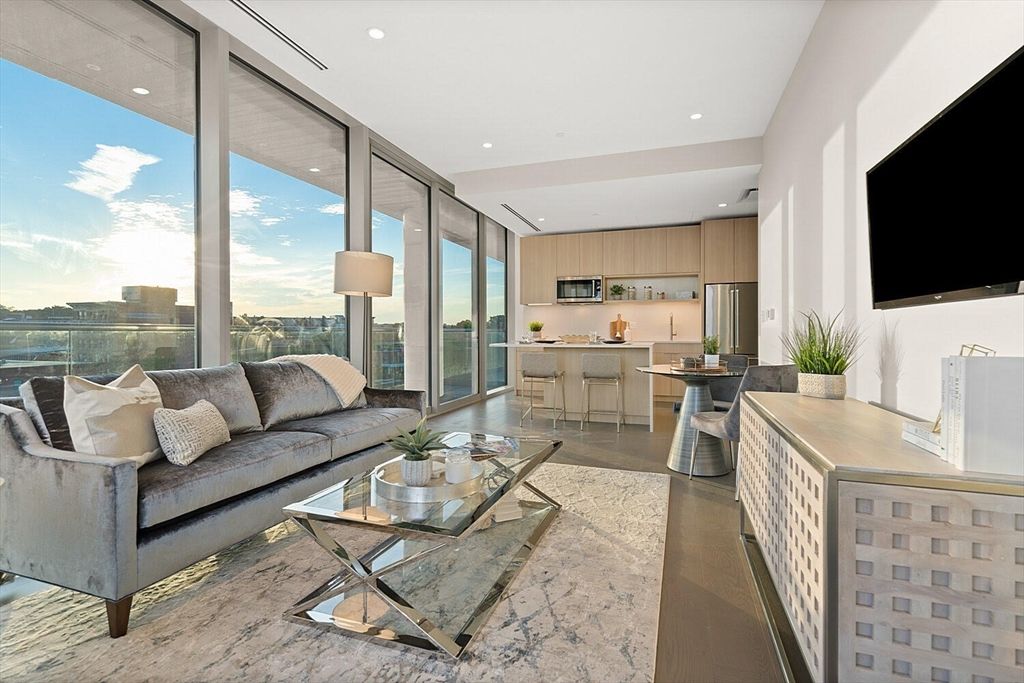 Dining room, Interior, Kitchen, Living room, Recessed Lighting, Stainless Steel Appliances, Wood Texture Flooring
