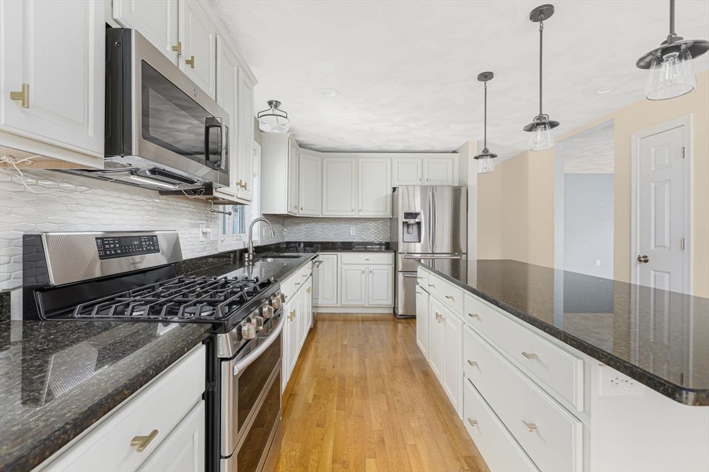 Interior, Kitchen, Pendant Lights, Stainless Steel Appliances, Wood Texture Flooring
