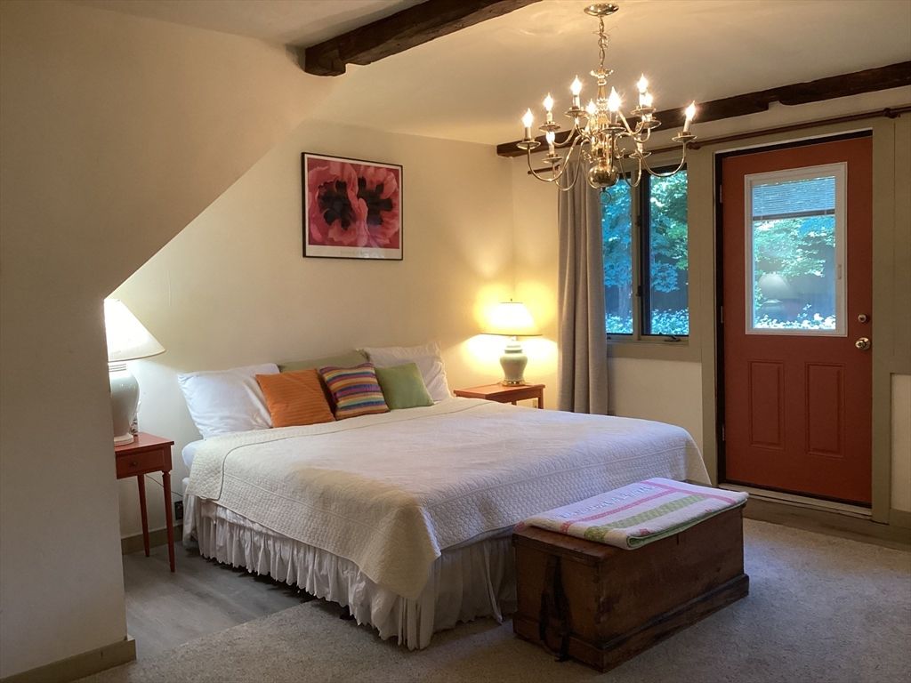 Bedroom, Chandelier, Interior, Wooden Beams