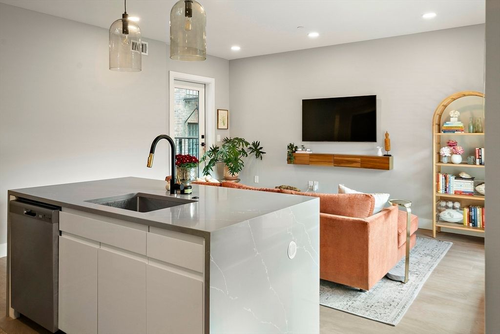 Interior, Kitchen, Pendant Lights, Recessed Lighting, Wood Texture Flooring