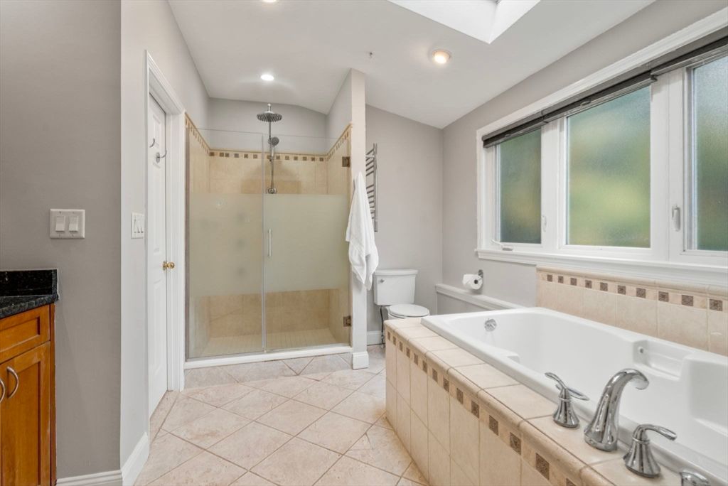 Bathroom, Glass Shower, Interior, Recessed Lighting, Tile Countertops