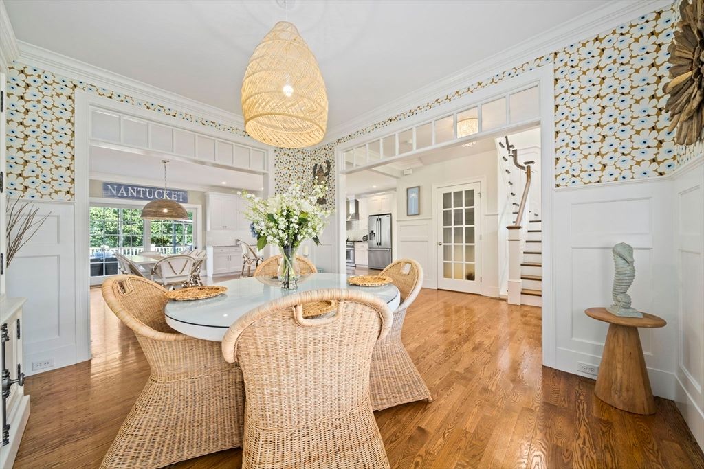 Dining room, Interior, Pendant Lights, Wood Texture Flooring
