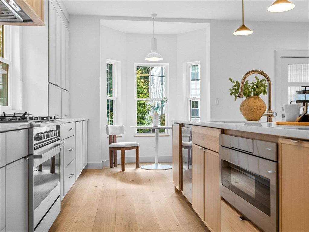 Interior, Kitchen, Pendant Lights, Stainless Steel Appliances, Wood Texture Flooring