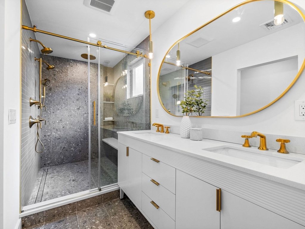 Bathroom, Dual Sink Vanities, Glass Shower, Interior, Recessed Lighting