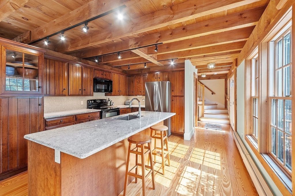 Interior, Kitchen, Stainless Steel Appliances, Wooden Beams, Wooden Ceilings, Wood Texture Flooring, Wooden Walls