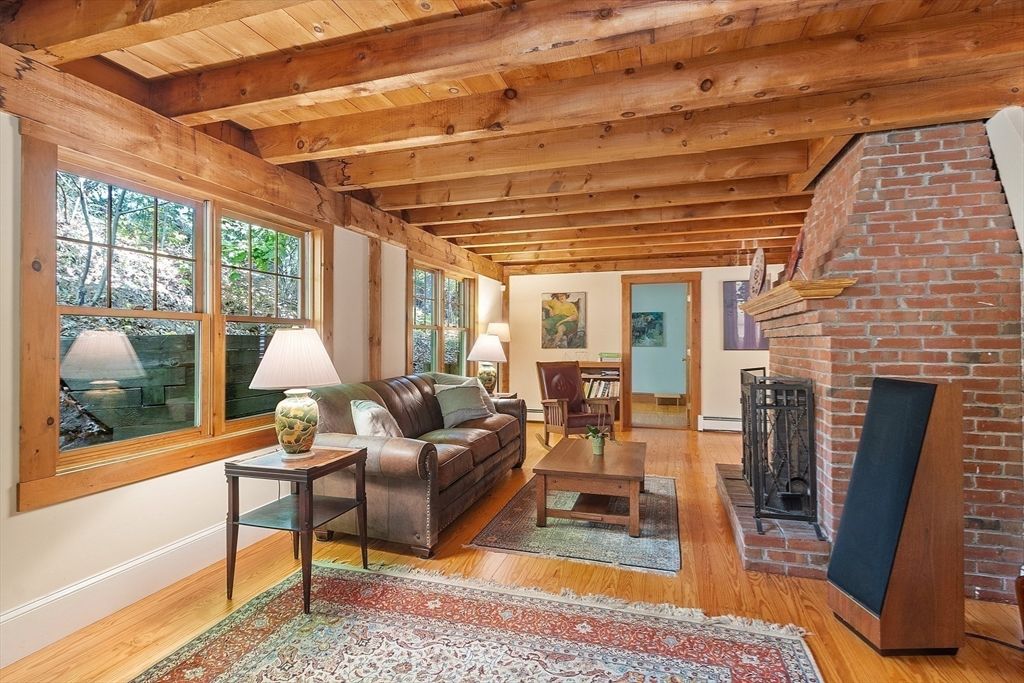 Fireplace, Interior, Living room, Stone Walls, Wooden Beams, Wooden Ceilings, Wood Texture Flooring