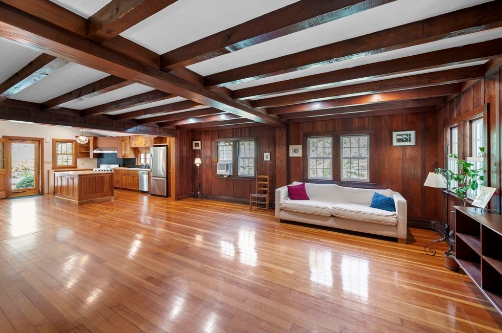 Interior, Kitchen, Living room, Stainless Steel Appliances, Wooden Beams, Wood Texture Flooring, Wooden Walls