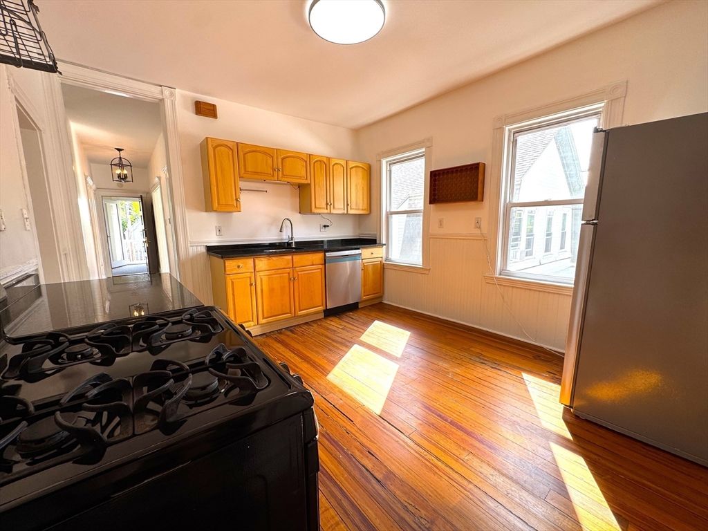 Interior, Kitchen, Stainless Steel Appliances, Wood Texture Flooring