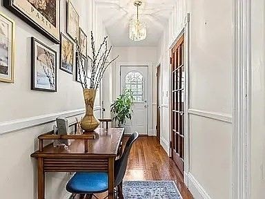 Chandelier, Home Office, Interior, Pendant Lights, Wood Texture Flooring