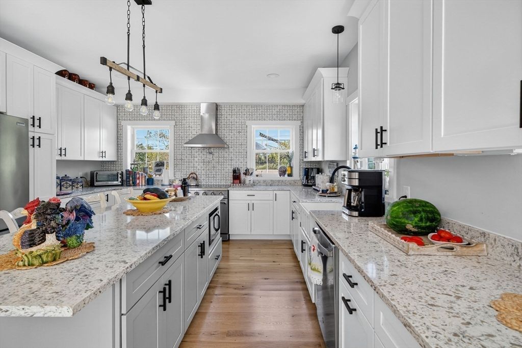 Interior, Kitchen, Pendant Lights, Stainless Steel Appliances, Wood Texture Flooring