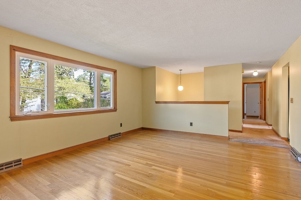 Empty room, Interior, Pendant Lights, Wood Texture Flooring