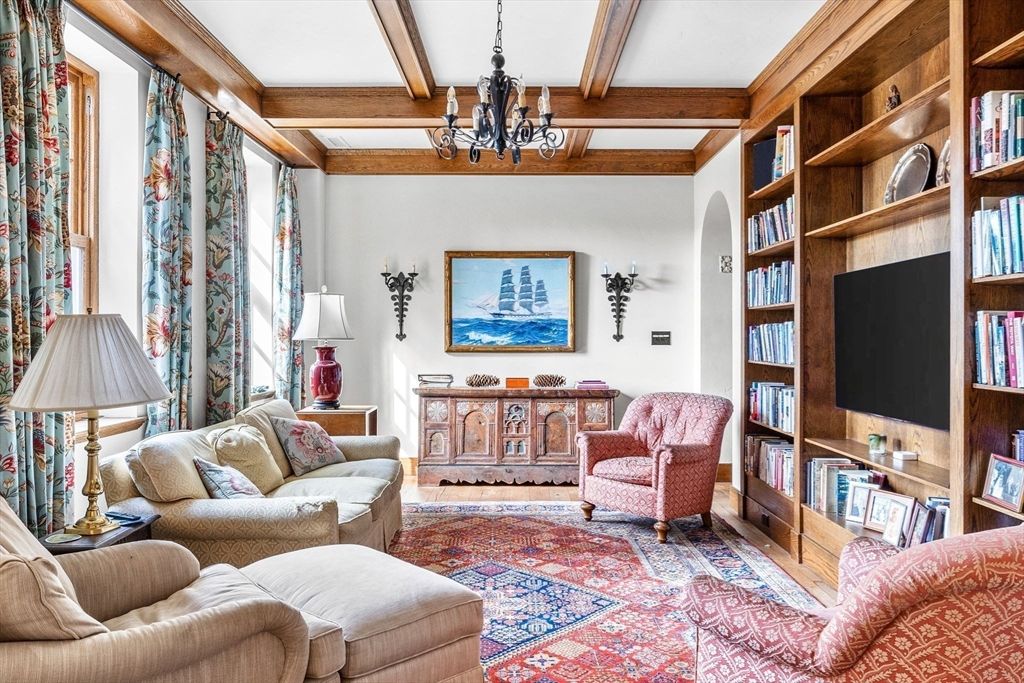 Chandelier, Interior, Living room, Wooden Beams