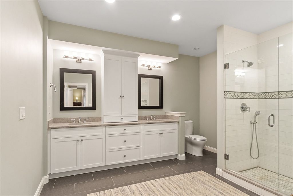 Bathroom, Dual Sink Vanities, Glass Shower, Interior, Recessed Lighting