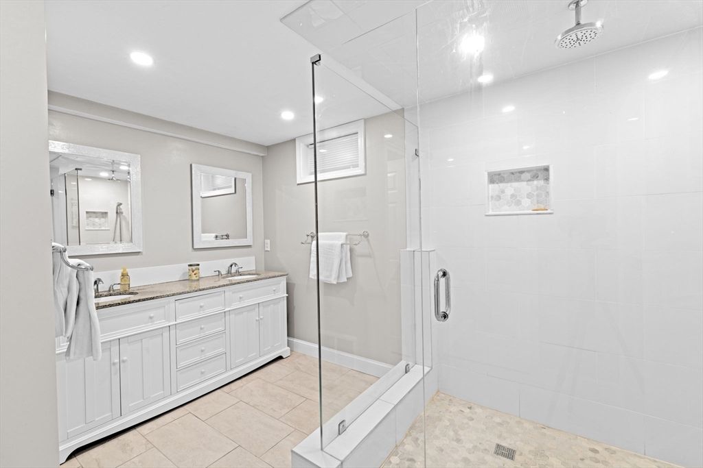 Bathroom, Dual Sink Vanities, Glass Shower, Interior, Recessed Lighting