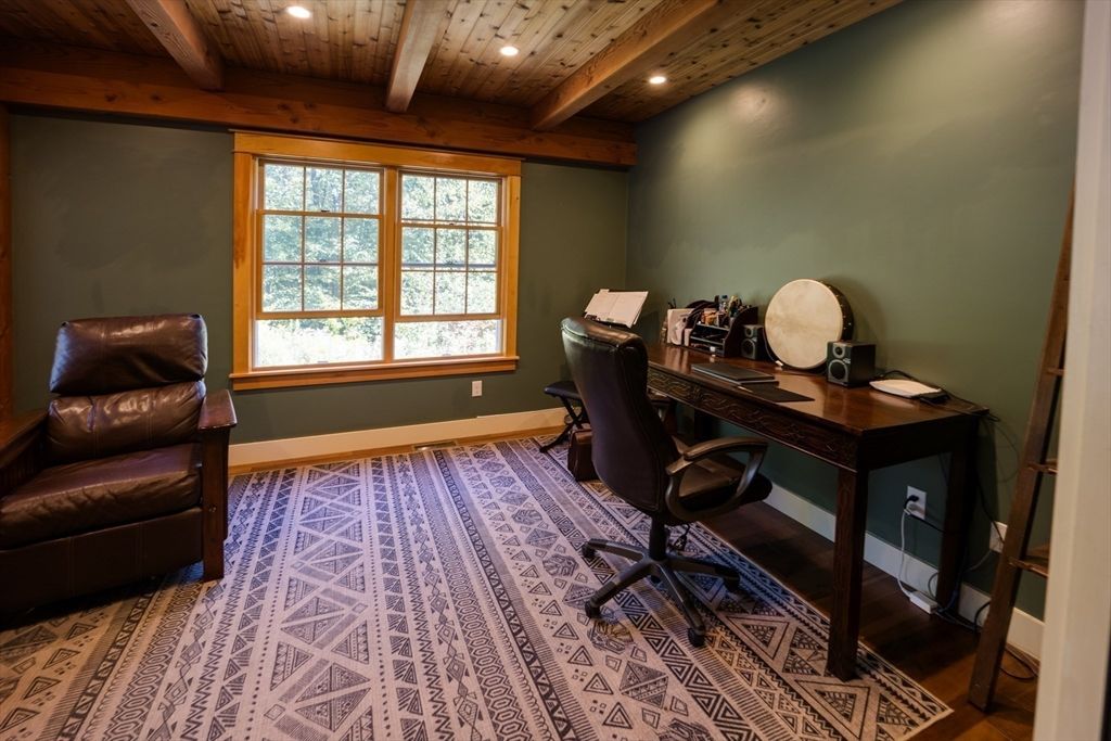 Home Office, Interior, Recessed Lighting, Wooden Beams, Wooden Ceilings, Wood Texture Flooring
