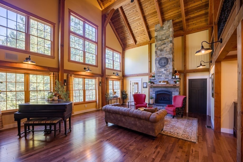 Fireplace, Interior, Living room, Piano, Wooden Beams, Wooden Ceilings, Wood Texture Flooring