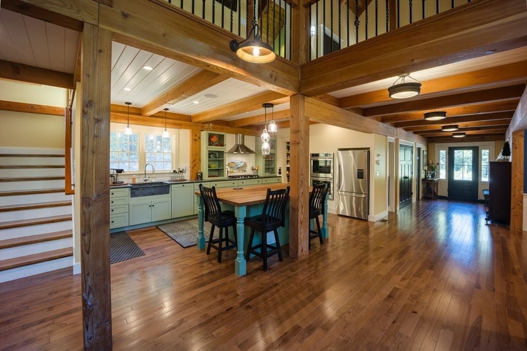 Interior, Kitchen, Pendant Lights, Wooden Beams, Wood Texture Flooring