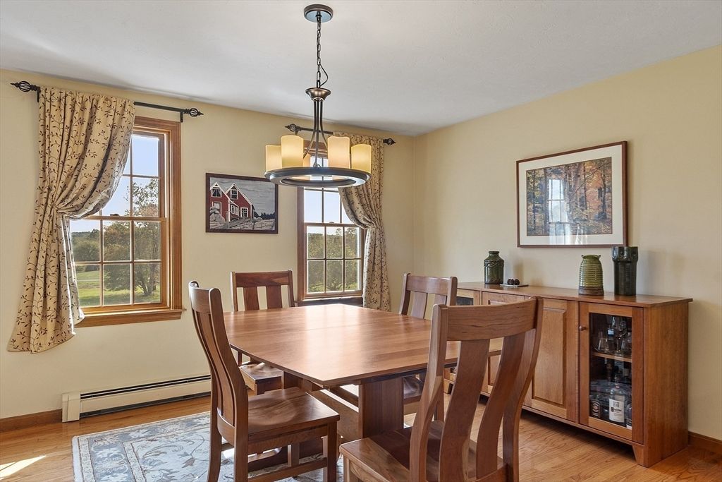 Dining room, Interior, Pendant Lights, Wood Texture Flooring