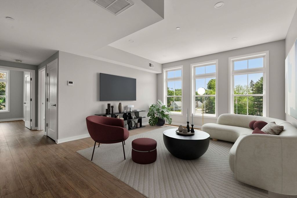 Interior, Living room, Recessed Lighting, Wood Texture Flooring