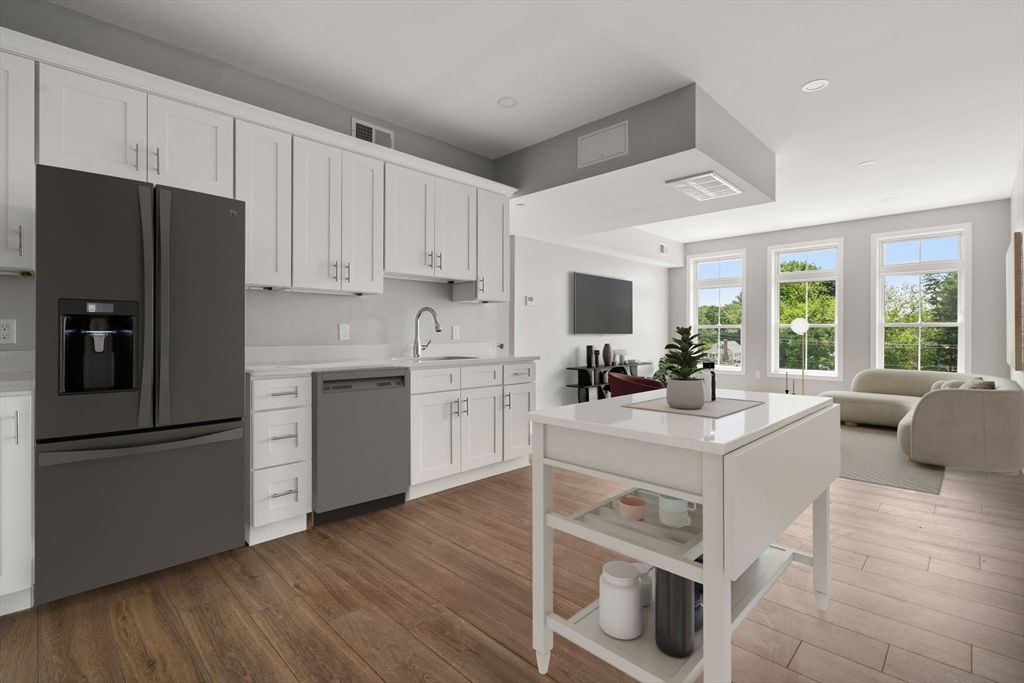 Interior, Kitchen, Living room, Recessed Lighting, Wood Texture Flooring