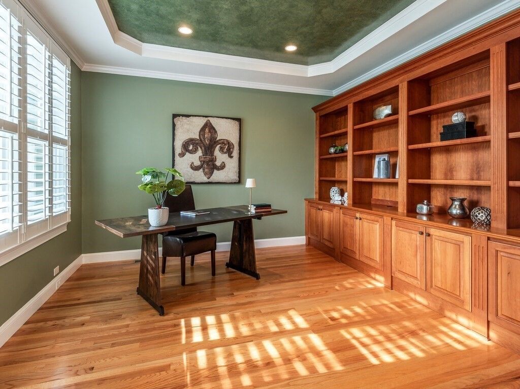 Home Office, Interior, Recessed Lighting, Wood Texture Flooring