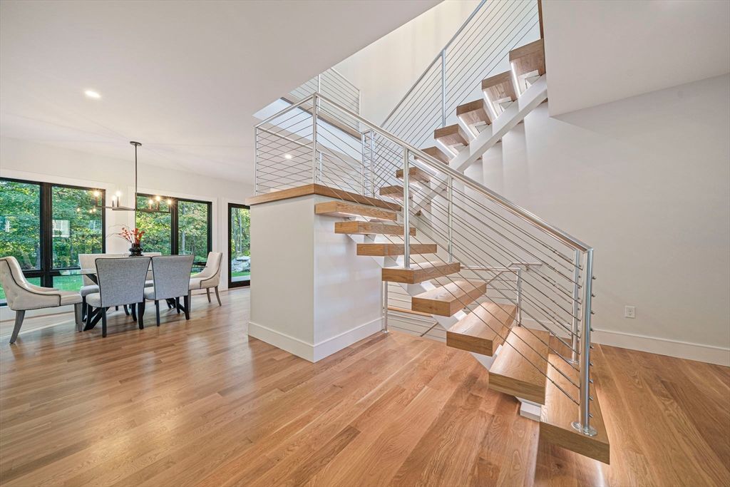 Dining room, Interior, Pendant Lights, Recessed Lighting, Wood Texture Flooring