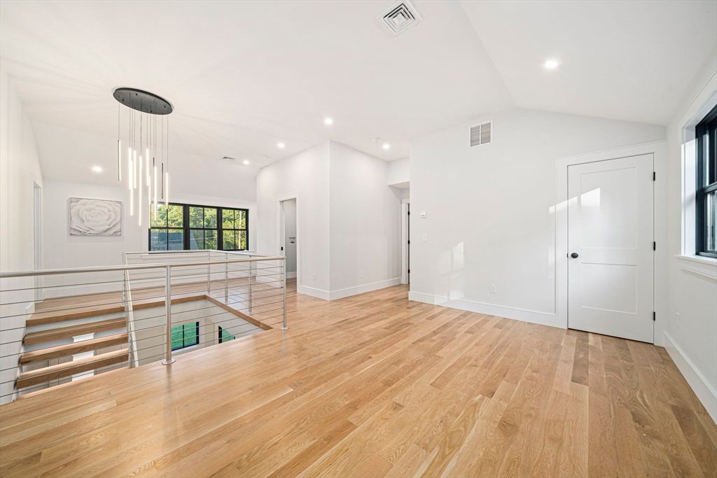 Empty room, Interior, Pendant Lights, Recessed Lighting, Wood Texture Flooring