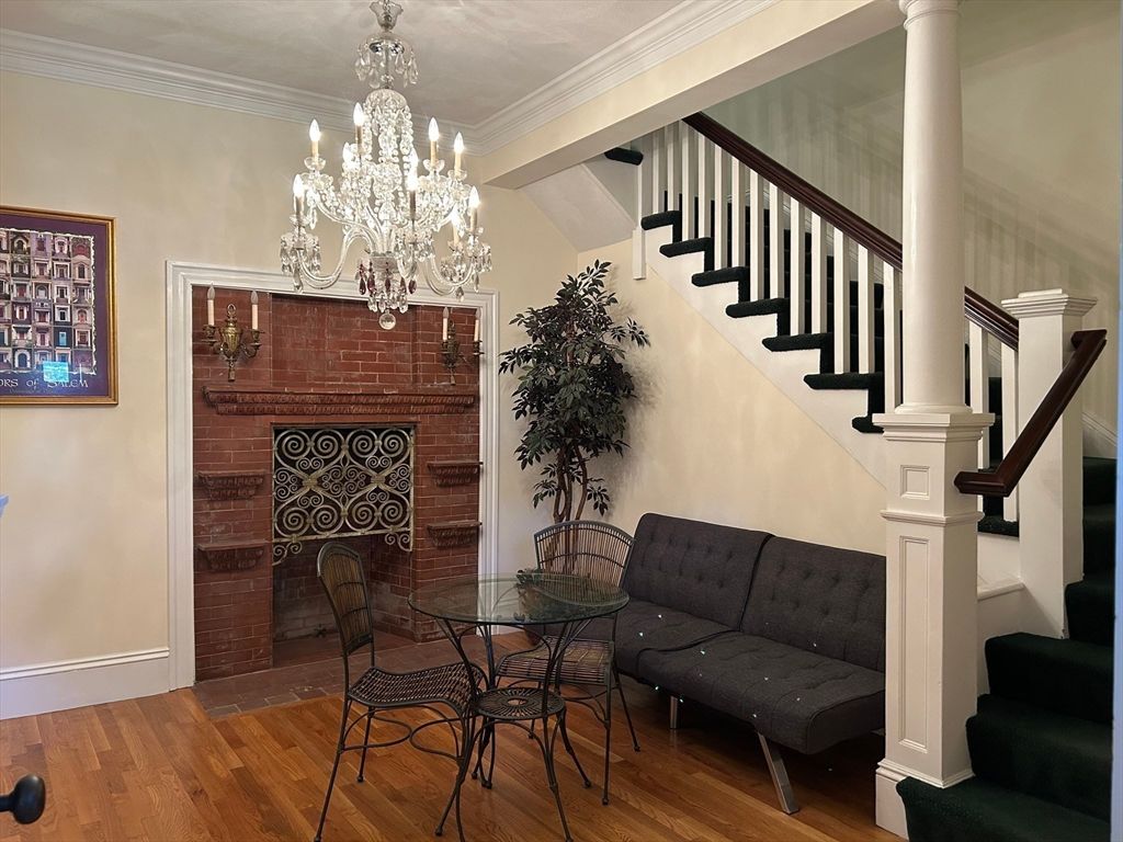 Chandelier, Dining room, Interior, Wood Texture Flooring