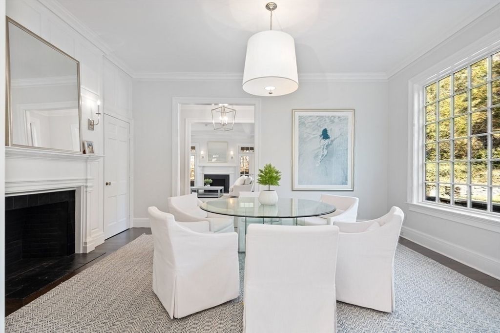 Dining room, Fireplace, Interior, Pendant Lights