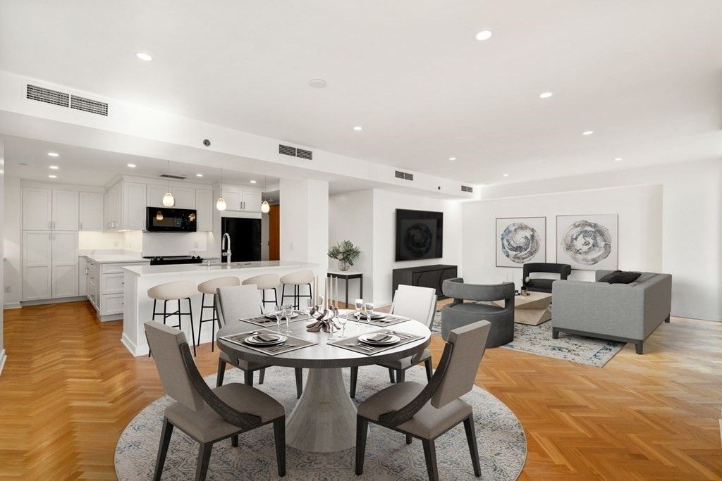 Dining room, Interior, Kitchen, Living room, Pendant Lights, Recessed Lighting, Wood Texture Flooring