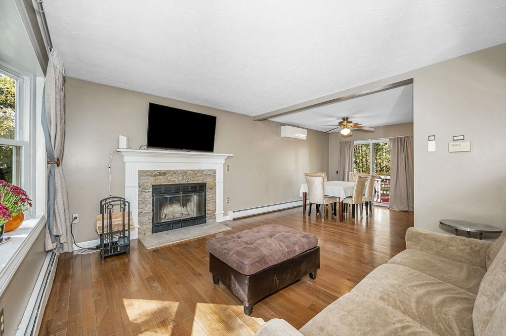 Dining room, Fireplace, Interior, Living room, Wood Texture Flooring