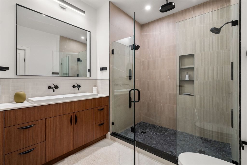 Bathroom, Dual Sink Vanities, Glass Shower, Interior, Recessed Lighting