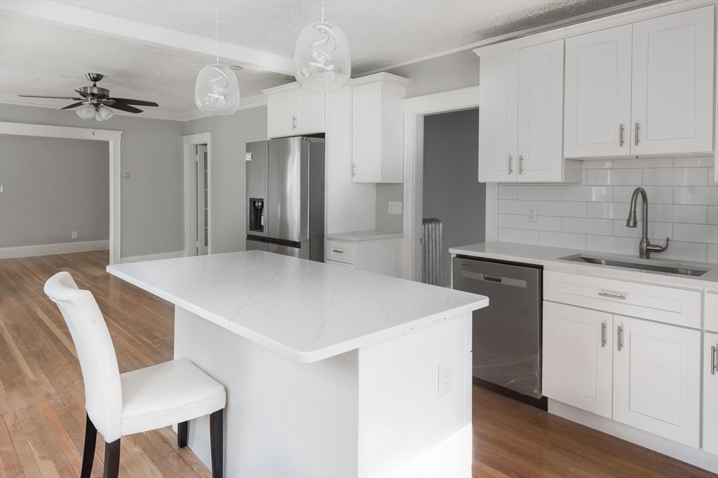 Interior, Kitchen, Pendant Lights, Stainless Steel Appliances, Wood Texture Flooring
