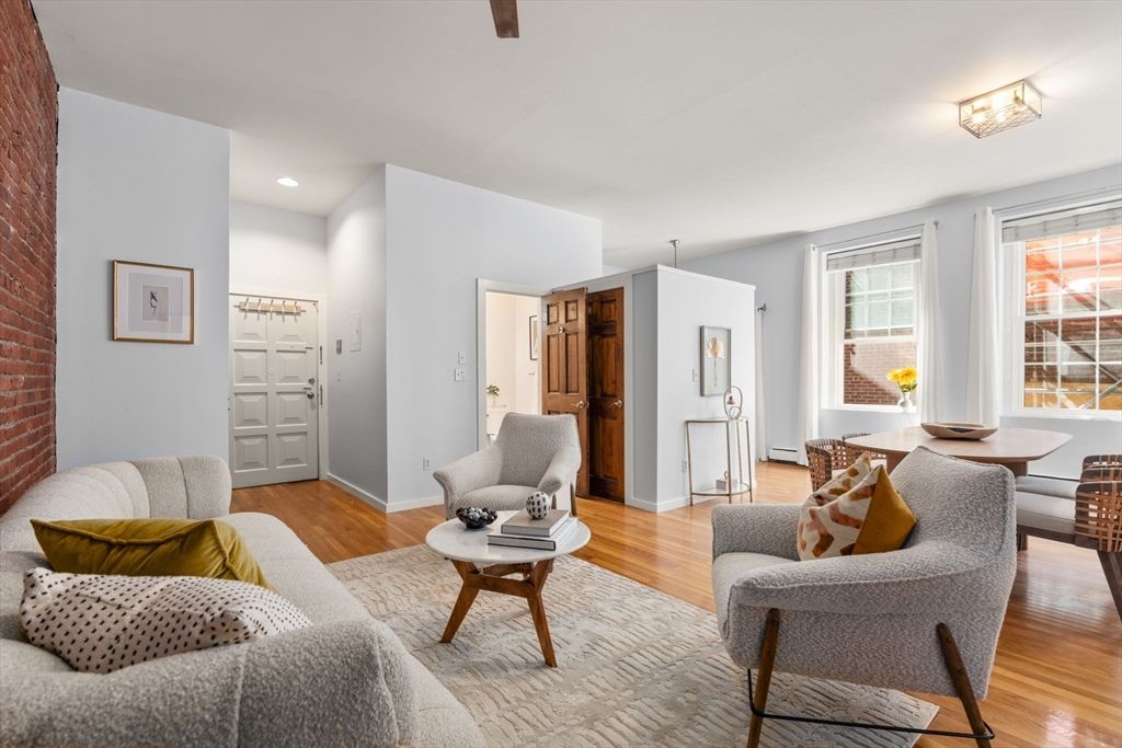 Interior, Living room, Recessed Lighting, Stone Walls, Wood Texture Flooring