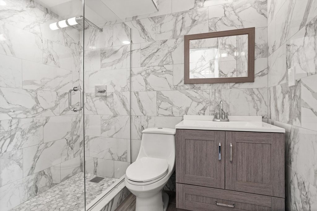 Bathroom, Glass Shower, Interior, Marble Walls