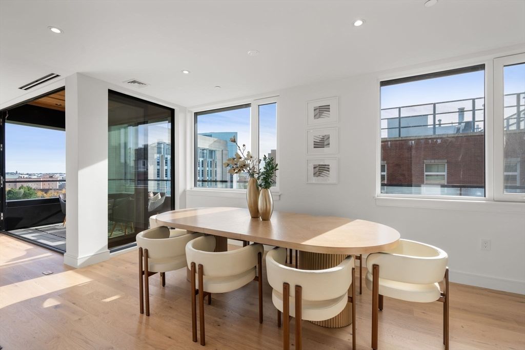Dining room, Interior, Recessed Lighting, Wood Texture Flooring