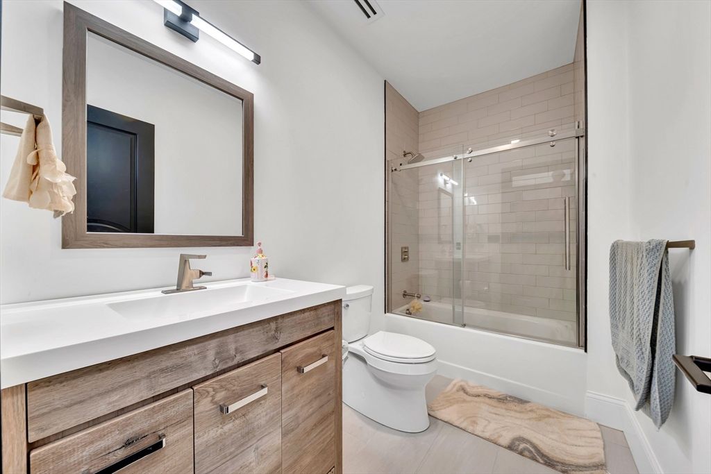 Bathroom, Glass Shower, Interior, Wood Texture Flooring