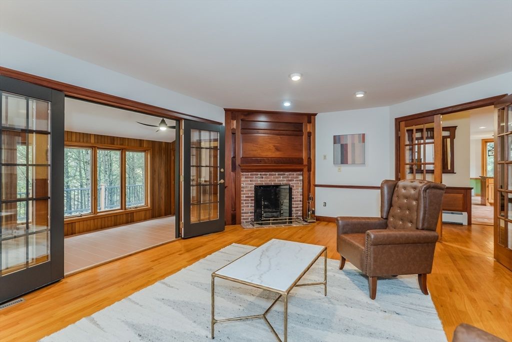 Fireplace, Interior, Recessed Lighting, Wood Texture Flooring
