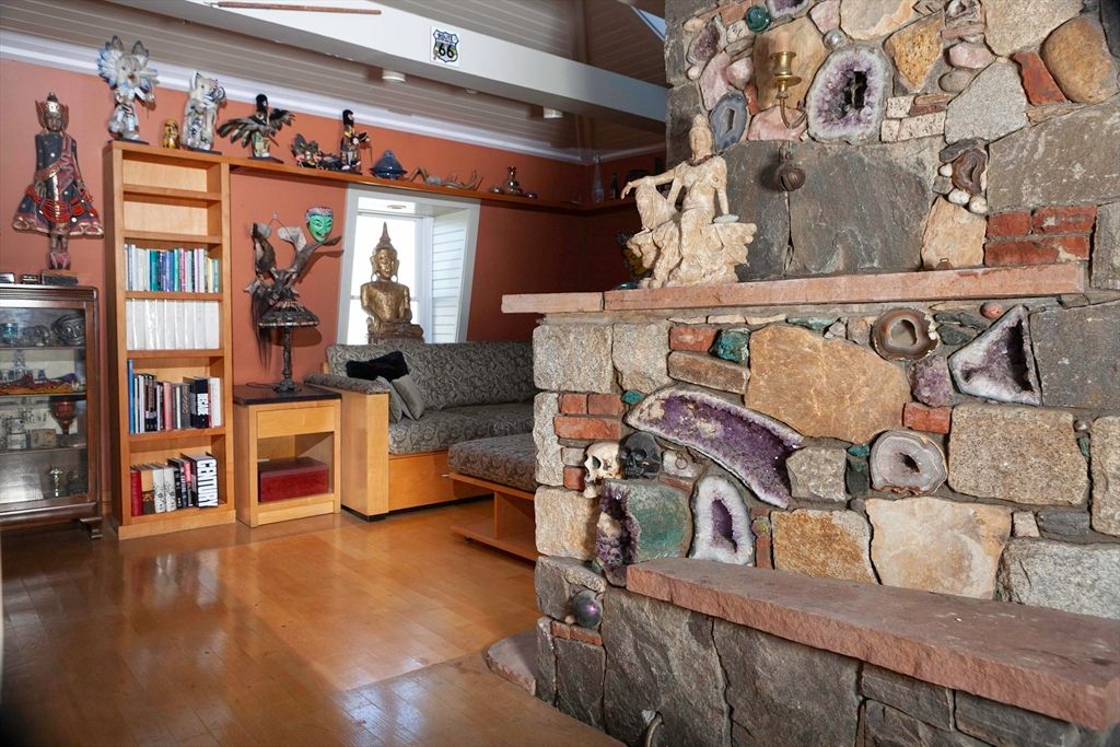 Fireplace, Interior, Living room, Stone Walls, Wood Texture Flooring