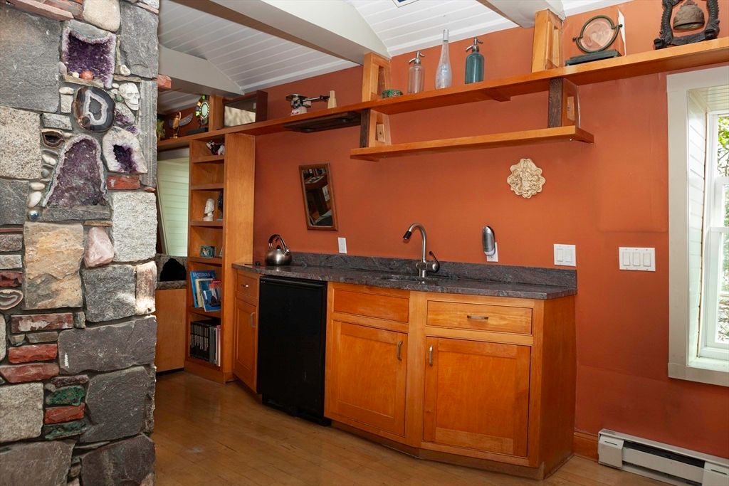 Interior, Stone Walls, Wood Texture Flooring