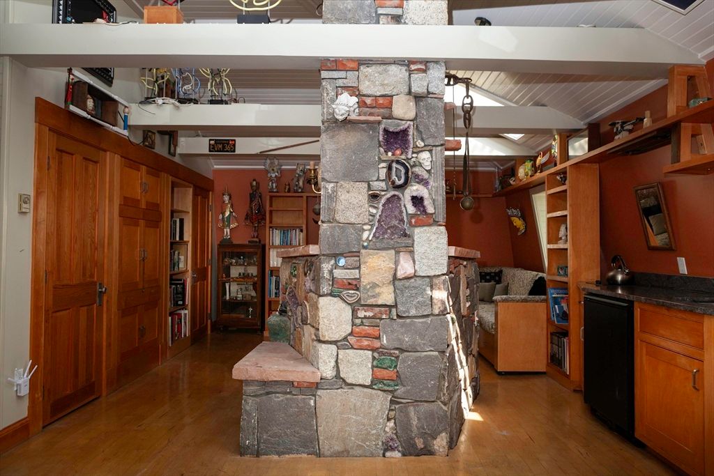 Fireplace, Interior, Living room, Stone Walls, Wood Texture Flooring