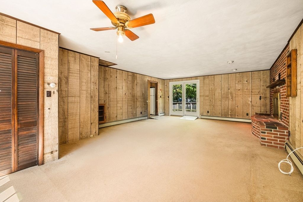 Empty room, Fireplace, Interior, Stone Walls, Wooden Walls