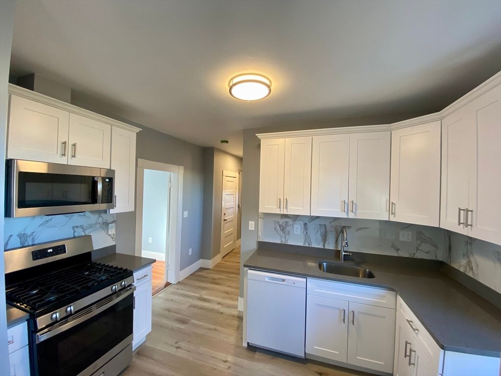 Interior, Kitchen, Marble Walls, Wood Texture Flooring