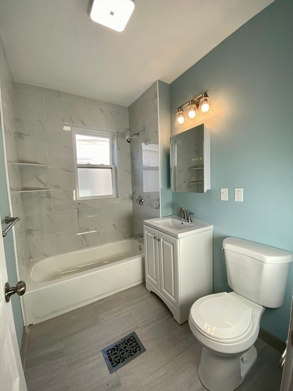 Bathroom, Interior, Marble Walls, Wood Texture Flooring