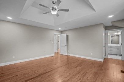 Bathroom, Empty room, Interior, Recessed Lighting, Wood Texture Flooring