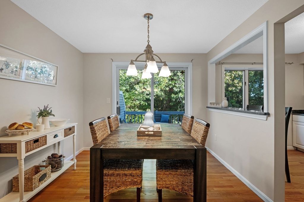 Dining room, Interior, Pendant Lights, Wood Texture Flooring