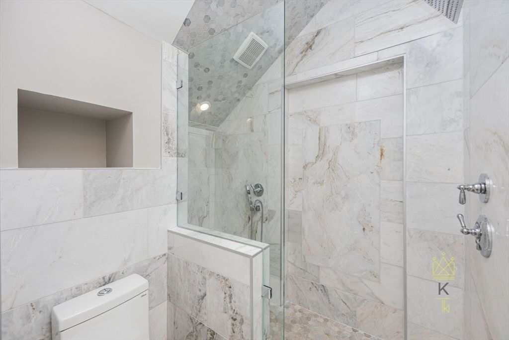 Bathroom, Glass Shower, Interior, Marble Walls, Recessed Lighting